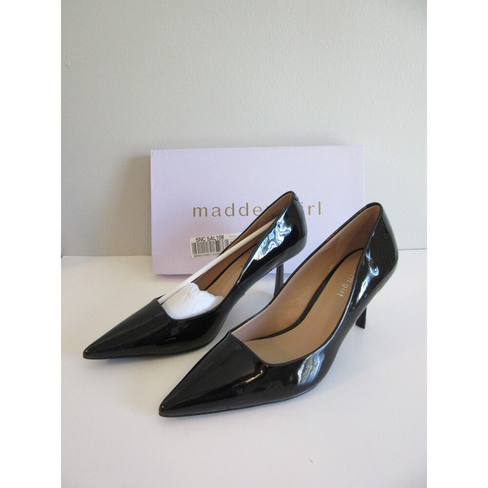 MADDEN GIRL Brynnn Black Patent Leather Slip On Pump Pointed Toe Heels 10
